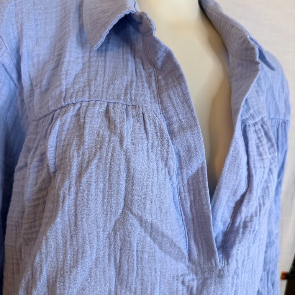 Light Blue Women's Gauze Peasant Blouse - Picture 2 of 8